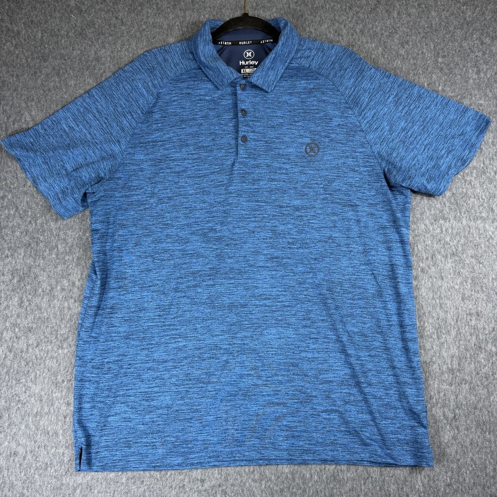 Hurley Men's Polo Shirt XL Blue Heather Short Sleeve Surf Skate Casual